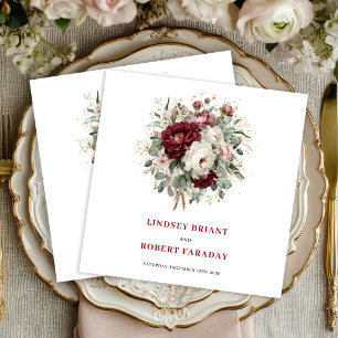 Stylish Deep Red Floral Greenery Gold Wedding   Paper Dinner Napkins