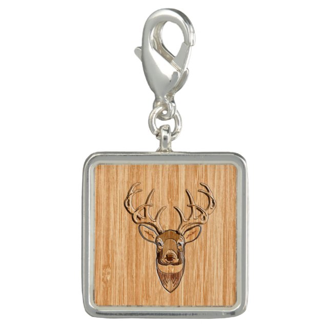 Stylish Deer Head Light Wood Grain Print Charm (Front)