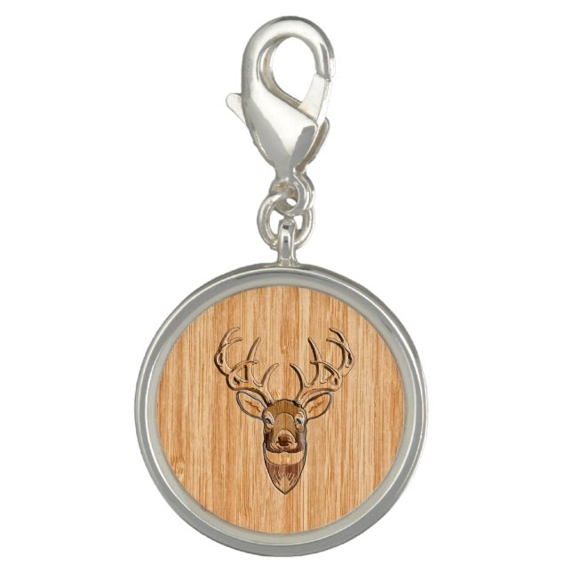 Stylish Deer Head Light Wood Grain Print Charm (Front)