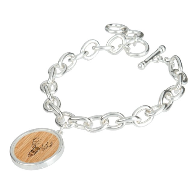 Stylish Deer Head Light Wood Grain Print Charm Bracelet (Side)