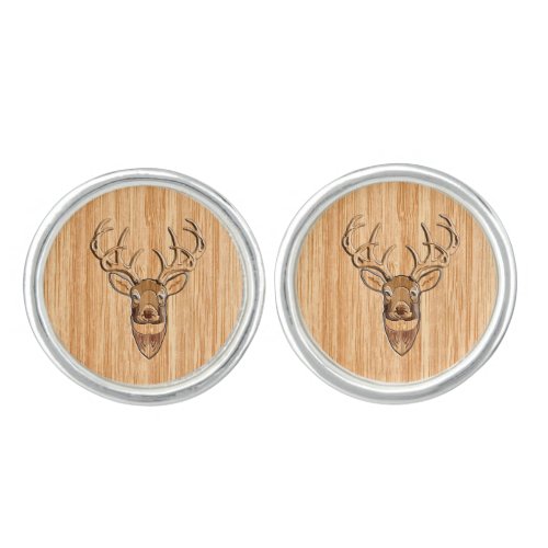 Stylish Deer Head Light Wood Grain Print Cufflinks