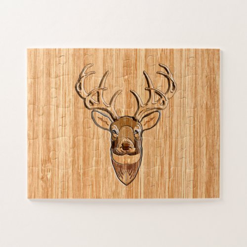 Stylish Deer Head Light Wood Grain Print Jigsaw Puzzle