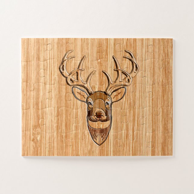 Stylish Deer Head Light Wood Grain Print Jigsaw Puzzle (Horizontal)