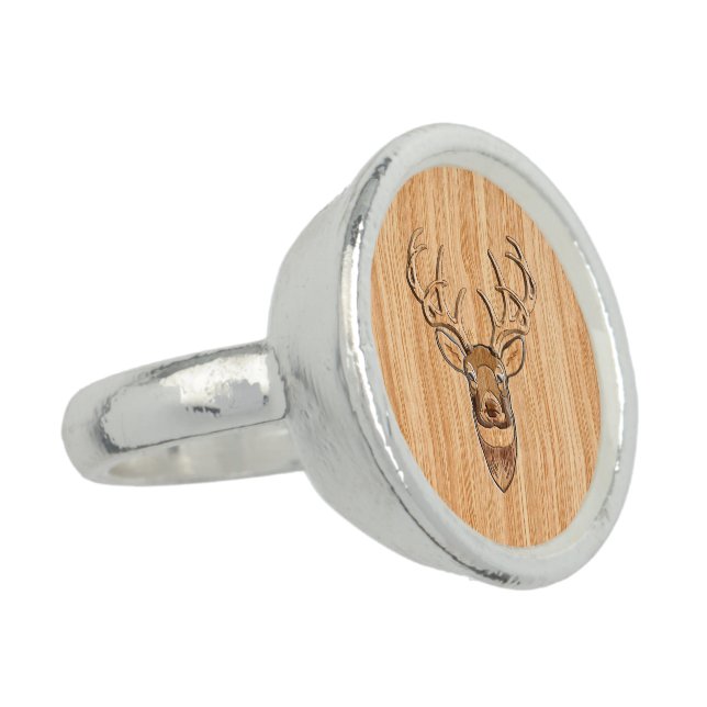 Stylish Deer Head Light Wood Grain Print Ring (Side)