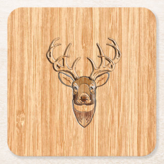 Stylish Deer Head Light Wood Grain Print Square Paper Coaster