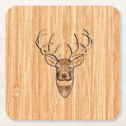 Stylish Deer Head Light Wood Grain Print Square Paper Coaster