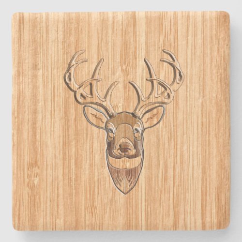 Stylish Deer Head Light Wood Grain Print Stone Coaster