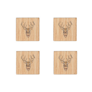 Stylish Deer Head Light Wood Grain Print Stone Magnet