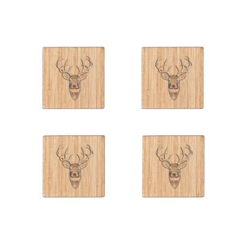 Stylish Deer Head Light Wood Grain Print Stone Magnet