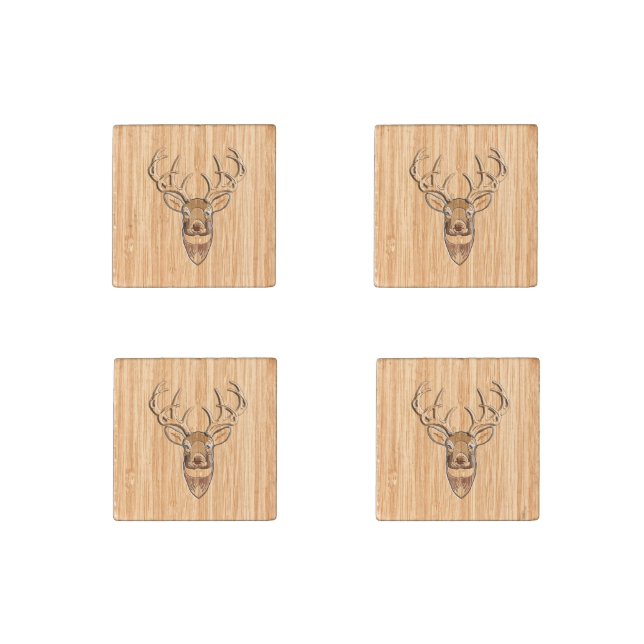 Stylish Deer Head Light Wood Grain Print Stone Magnet (Front)