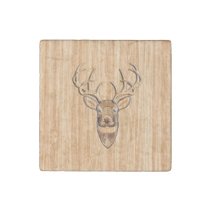 Stylish Deer Head Light Wood Grain Print Stone Magnet