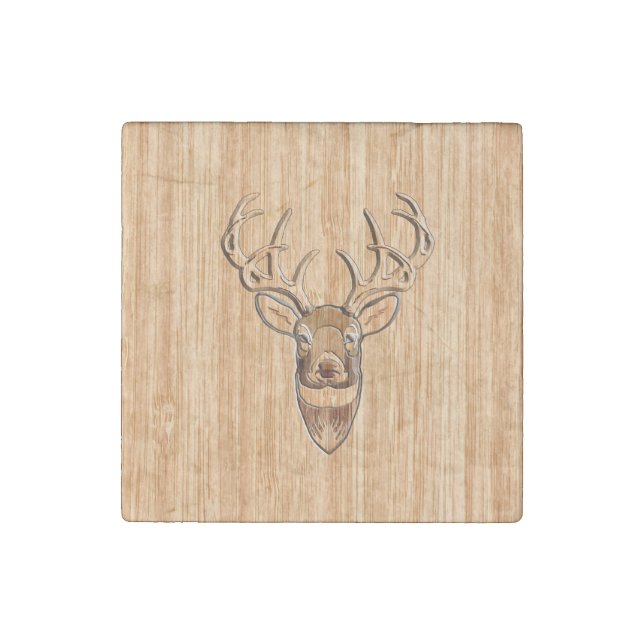 Stylish Deer Head Light Wood Grain Print Stone Magnet (Front)