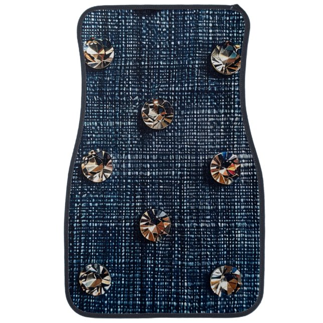 Stylish Denim amd Diamond Front Floor Mats (Front)