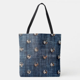 Stylish Denim amd Diamond Large Tote