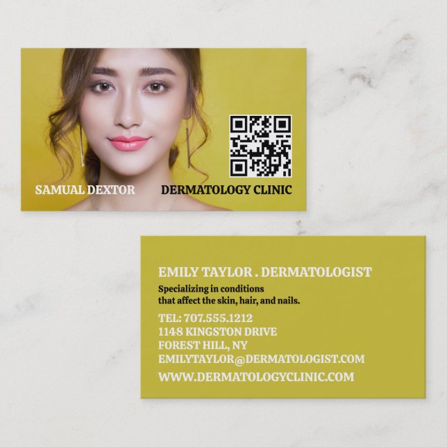 Stylish Dermatologist, Dermatology Clinic, QR Code Business Card (Front/Back)