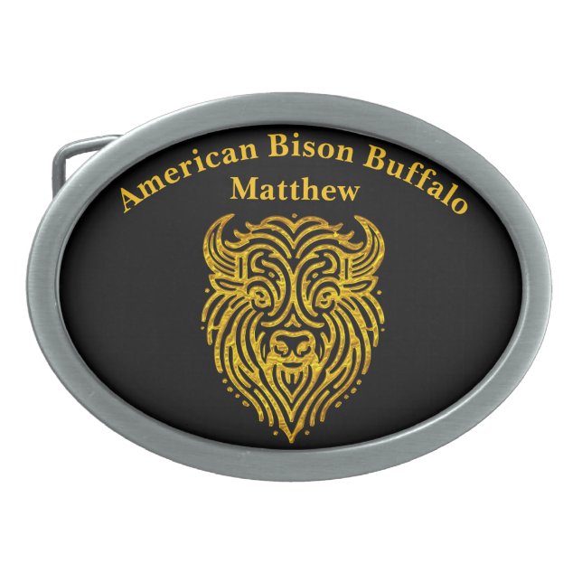 Stylish Design of a Gold Bison Buffalo Head Belt Buckle (Front)