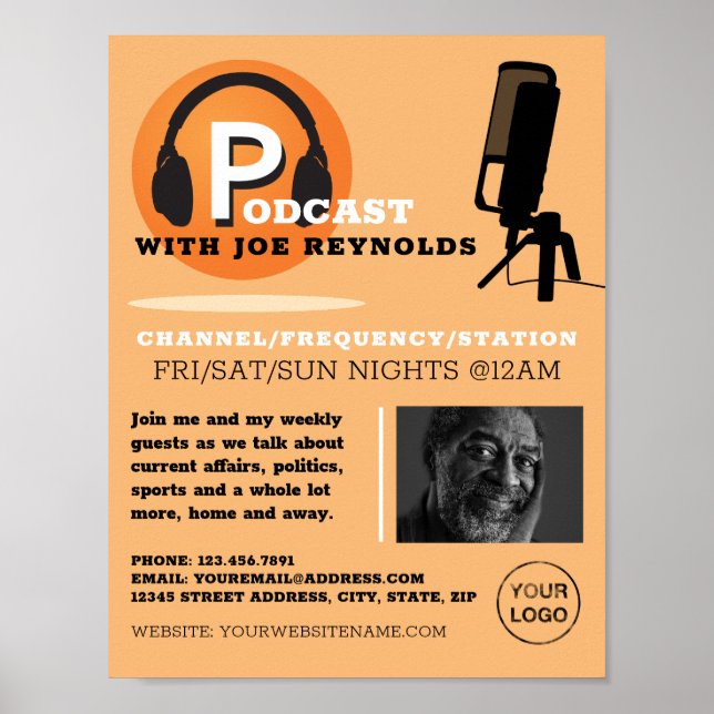 Stylish Design, Podcaster, Podcast Advertising Poster (Front)