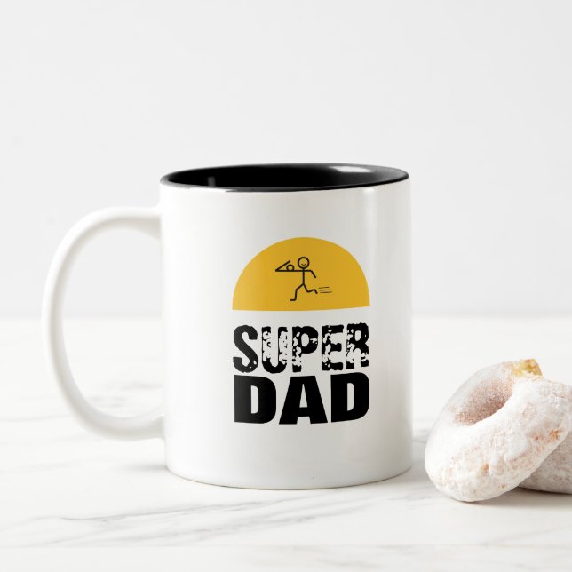 Stylish Design "SUPER DAD" Personalized Wishes Two-Tone Coffee Mug (With Donut)
