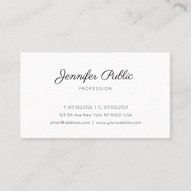 Stylish Design White Minimalistic Trendy Plain Business Card (Front)