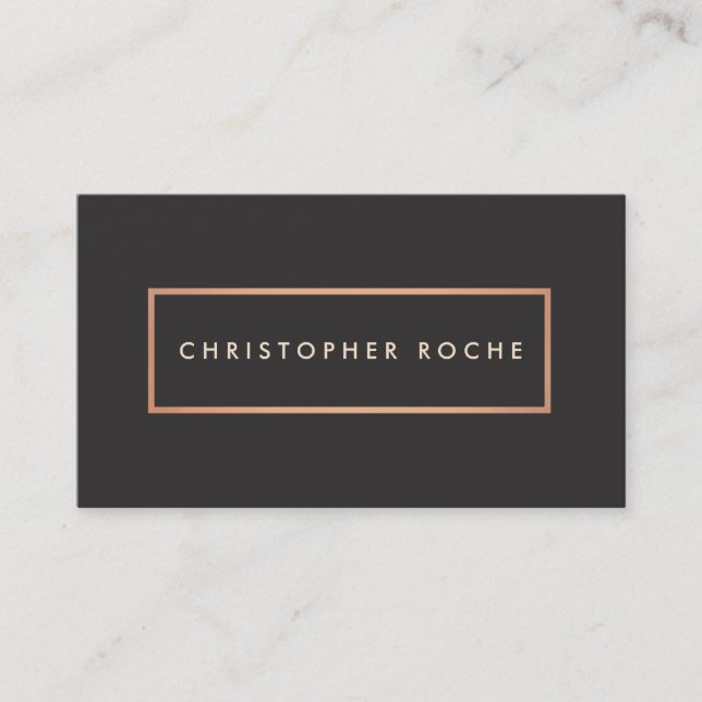 Stylish Designer Copper Frame Warm Black Business Card (Front)
