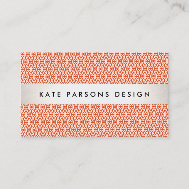 Stylish Designer Modern Orange Lattice Pattern Business Card (Front)