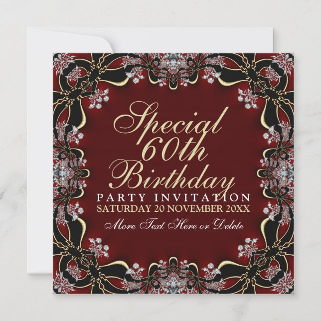 Stylish Diamond Elegance 60th Birthday Invitations (Front)