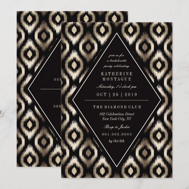 Stylish Diamond Ikat Pattern Bachelorette Party Invitation (Front/Back)