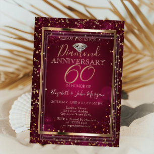 Stylish Diamonds,Frame Red Wedding Anniversary Invitation