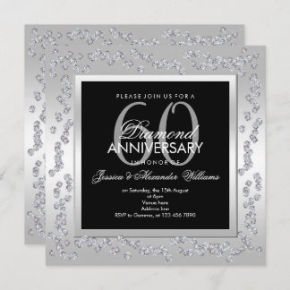 Stylish Diamonds Silver 60th Wedding Anniversary Invitation