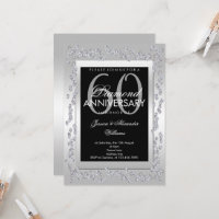 60th Anniversary Invitations Silver Diamond 60th Wedding 