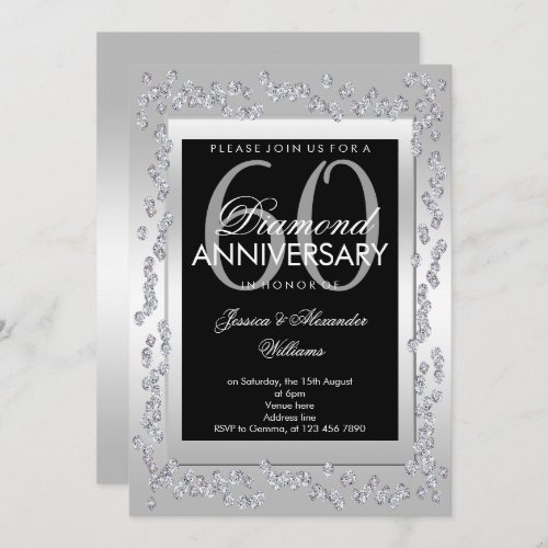 Stylish Diamonds Silver 60th Wedding Anniversary Invitation