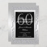 Flourish 60th Diamond Wedding Anniversary Invite, Zazzle