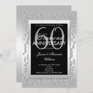 Flourish 60th Diamond Wedding Anniversary Invite, Zazzle