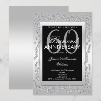 Stylish Diamonds Silver 60th Wedding Anniversary Invitation