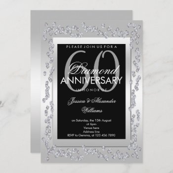 Stylish Diamonds Silver 60th Wedding Anniversary Invitation by Sarah_Designs at Zazzle