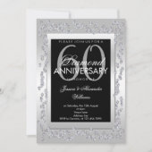 Stylish Diamonds Silver 60th Wedding Anniversary Invitation (Front)