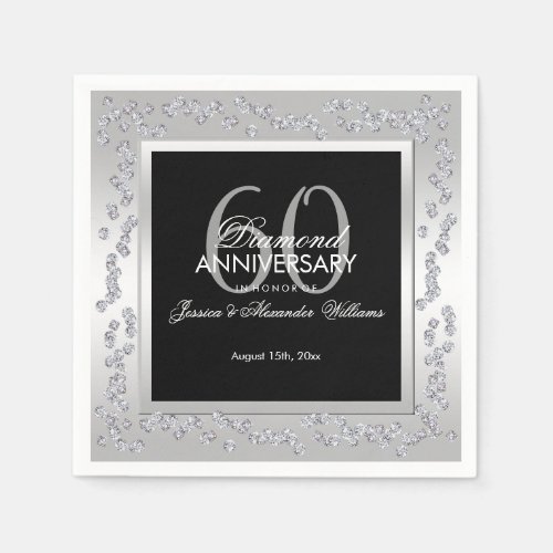 Stylish Diamonds Silver 60th Wedding Anniversary Napkins