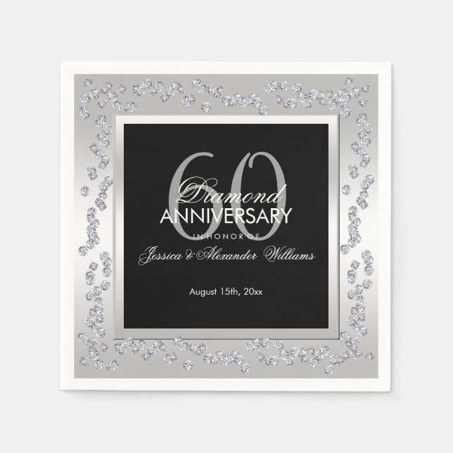 Stylish Diamonds Silver 60th Wedding Anniversary Napkins (Front)