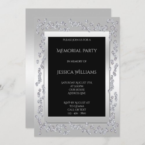 Stylish Diamonds Silver Memorial Party Invitation