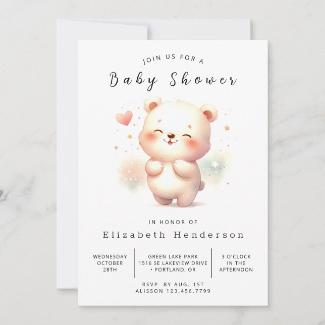 Stylish Digital Bear Baby Shower Invitation (Front)