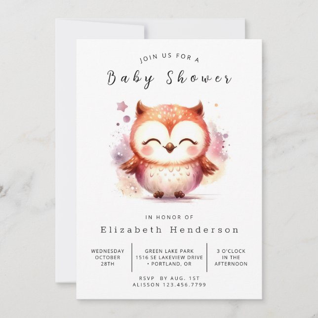 Stylish Digital Owl Baby Shower Invitation (Front)