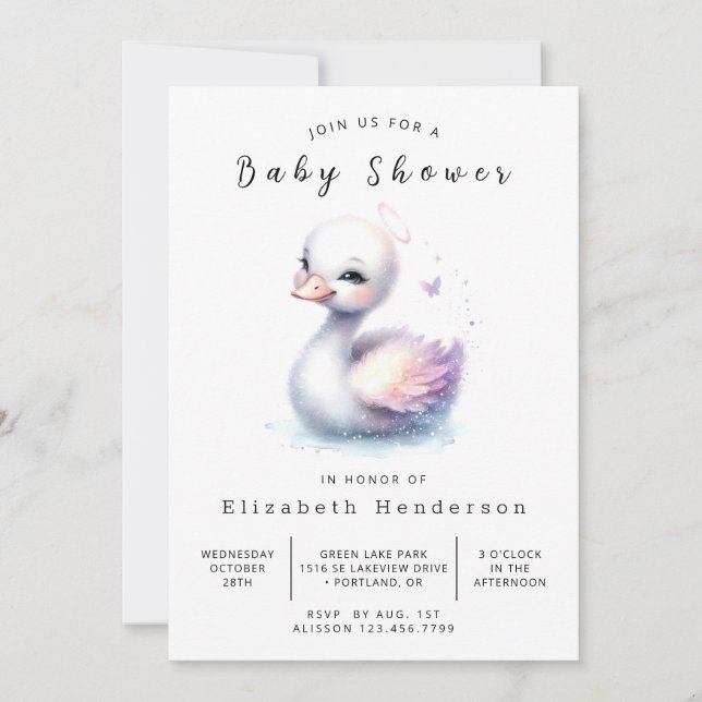 Stylish Digital Swan Baby Shower Invitation (Front)