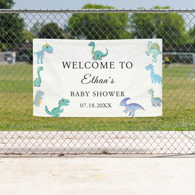 Stylish Dinosaur Baby Shower White Banner (Insitu)