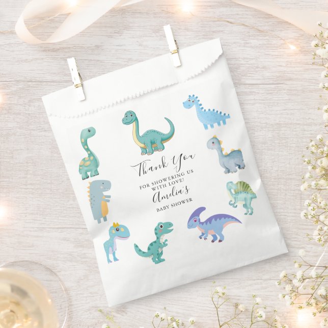 Stylish Dinosaur Baby Shower White Favor Bag (Clipped)