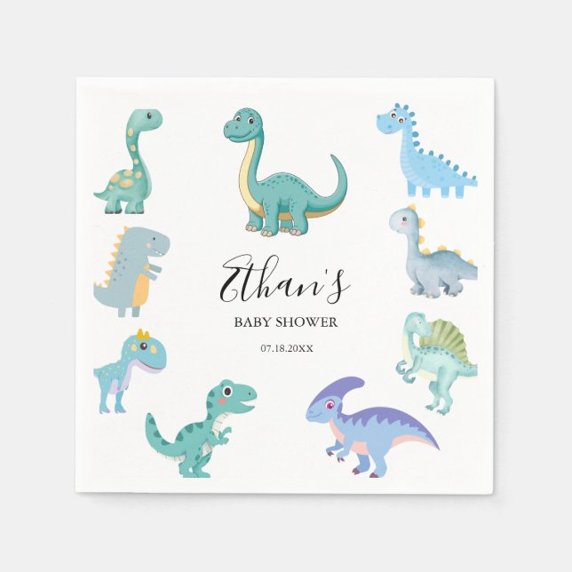 Stylish Dinosaur Baby Shower White Napkins (Front)