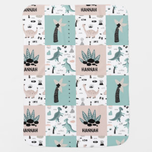 Stylish Dinosaur Block Pattern with Custom Name Baby Blanket