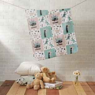 Stylish Dinosaur Block with Custom Name Baby Blanket