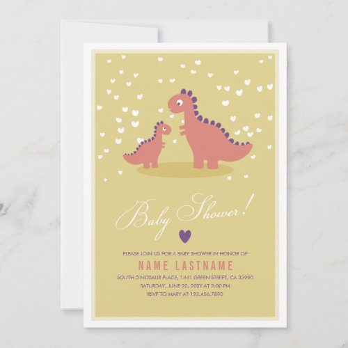 Stylish Dinosaur Yellow Pink Baby Shower Invite