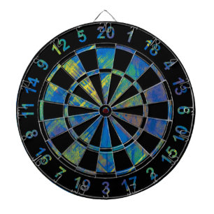 Stylish Distressed Plaid Check Blue, green, yellow Dart Board