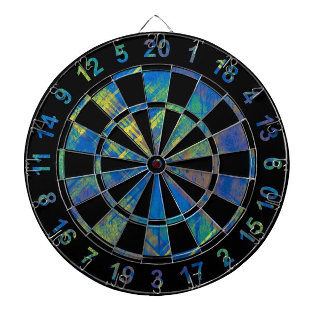 Stylish Distressed Plaid Check Blue, green, yellow Dart Board (Front)